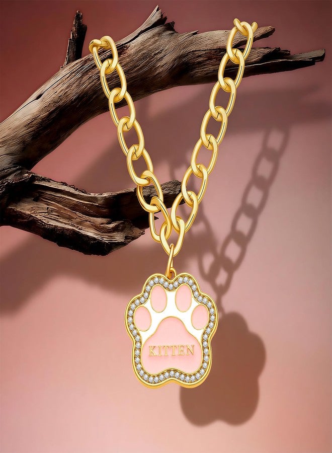Cicy Bell Dog Cat Paw Pet Necklace Alloy Cubic Zirconia Cute Colorful Pet Collar Dogs or Cats Memorial Jewelry Gifts, Sweet Accessories Gift for Kitten Dog Puppy - Image 5